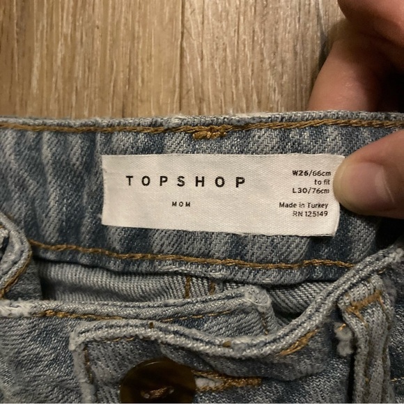 Topshop Yoke Bleach Mom Jeans High-Rise Denim Blue tapered Jeans Size 26 | Y2K - Picture 5 of 10